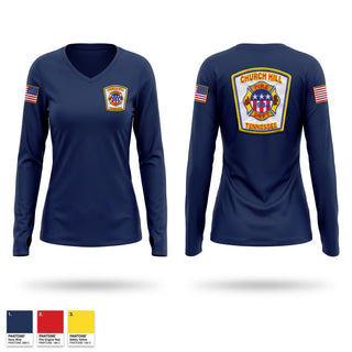 Womens Long Sleeve Vneck Shirt, Church Hill Fire Department, Fire Department, Teamtime, Team time, sublimation, custom sports apparel, team uniforms, spirit wear, spiritwear, sports uniforms, custom shirts, team store, custom team store, fundraiser sports, apparel fundraiser