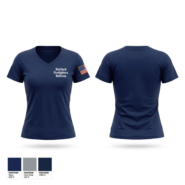 Womens Short Sleeve Vneck Shirt, Hartford Firefighters Retirees, Fire Department, Teamtime, Team time, sublimation, custom sports apparel, team uniforms, spirit wear, spiritwear, sports uniforms, custom shirts, team store, custom team store, fundraiser sports, apparel fundraiser