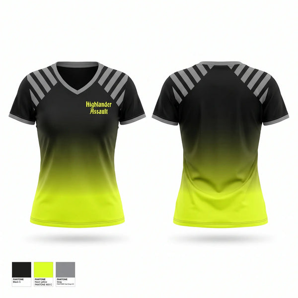 Womens Short Sleeve Vneck Shirt, Highlander Assault, , Teamtime, Team time, sublimation, custom sports apparel, team uniforms, spirit wear, spiritwear, sports uniforms, custom shirts, team store, custom team store, fundraiser sports, apparel fundraiser