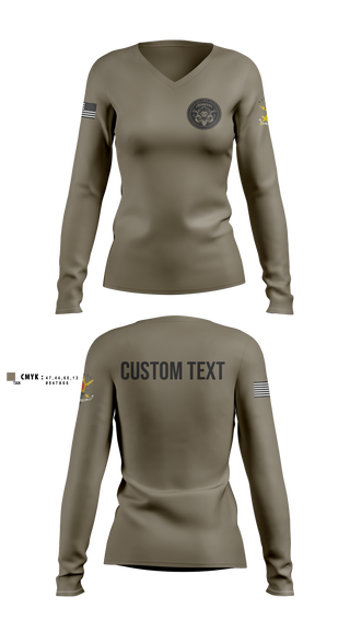 Womens Long Sleeve Vneck Shirt, Bravo Company, 401st Cyber Battalion, Army, Teamtime, Team time, sublimation, custom sports apparel, team uniforms, spirit wear, spiritwear, sports uniforms, custom shirts, team store, custom team store, fundraiser sports, apparel fundraiser