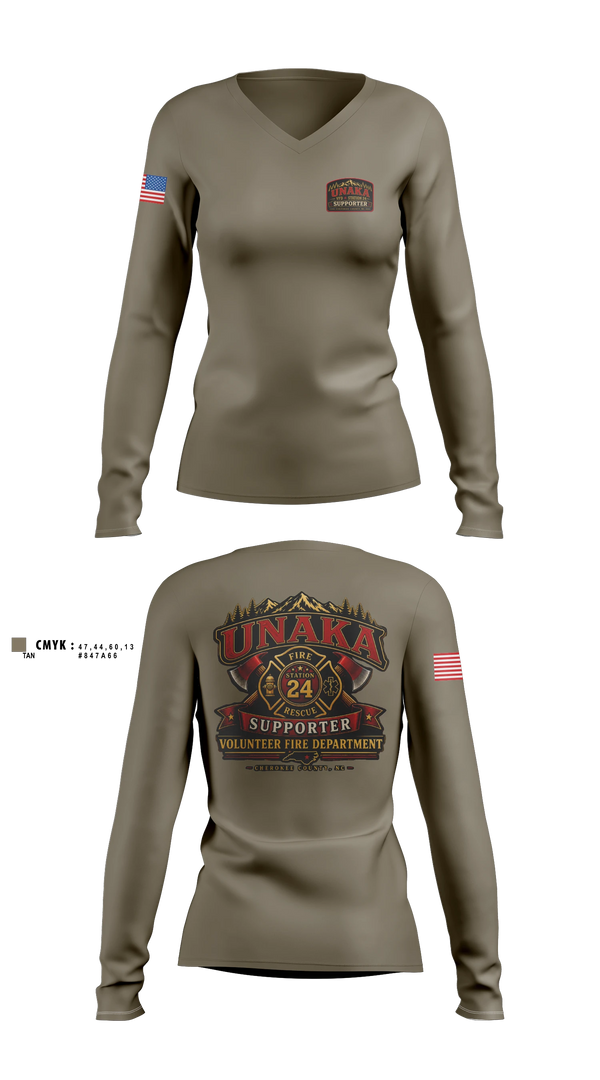 Womens Long Sleeve Vneck Shirt, Unaka Volunteer Fire Department, Fire Department, Teamtime, Team time, sublimation, custom sports apparel, team uniforms, spirit wear, spiritwear, sports uniforms, custom shirts, team store, custom team store, fundraiser sports, apparel fundraiser