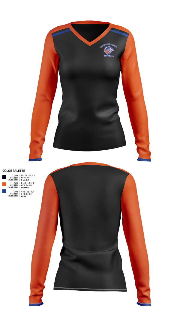 Womens Long Sleeve Vneck Shirt, Silver Creek Dragons, Softball, Teamtime, Team time, sublimation, custom sports apparel, team uniforms, spirit wear, spiritwear, sports uniforms, custom shirts, team store, custom team store, fundraiser sports, apparel fundraiser