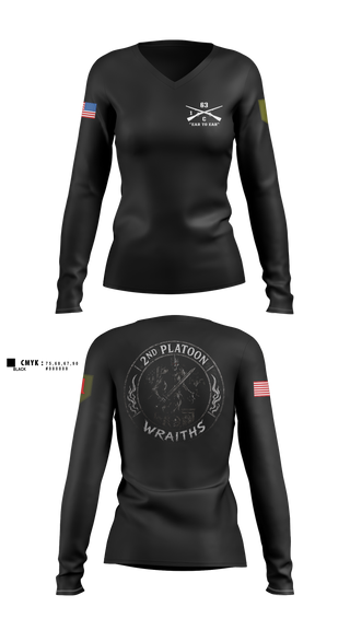 Womens Long Sleeve Vneck Shirt, 2nd PLT, C co, 1-63 AR BN, Army, Teamtime, Team time, sublimation, custom sports apparel, team uniforms, spirit wear, spiritwear, sports uniforms, custom shirts, team store, custom team store, fundraiser sports, apparel fundraiser