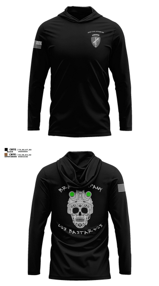 Long Sleeve hooded sunshirt, 451 B Co Los Bastardos451 B Co Los Bastardos, Army, Teamtime, Team time, sublimation, custom sports apparel, team uniforms, spirit wear, spiritwear, sports uniforms, custom shirts, team store, custom team store, fundraiser sports, apparel fundraiser