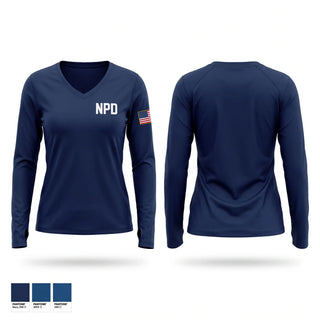Womens Long Sleeve Vneck Shirt, NPD, Police, Teamtime, Team time, sublimation, custom sports apparel, team uniforms, spirit wear, spiritwear, sports uniforms, custom shirts, team store, custom team store, fundraiser sports, apparel fundraiser
