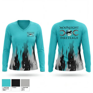 Womens Long Sleeve Vneck Shirt, Moonlight dressage, Spirit Store, Teamtime, Team time, sublimation, custom sports apparel, team uniforms, spirit wear, spiritwear, sports uniforms, custom shirts, team store, custom team store, fundraiser sports, apparel fundraiser