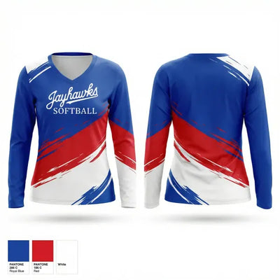 Jayhawks 7015755 Women's Long Sleeve V-neck Shirt - 1