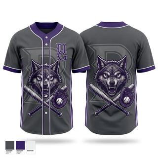 Full Button Baseball Jersey, Dungeness Greywolves, Baseball, Teamtime, Team time, sublimation, custom sports apparel, team uniforms, spirit wear, spiritwear, sports uniforms, custom shirts, team store, custom team store, fundraiser sports, apparel fundraiser