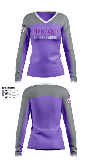 Womens Long Sleeve Vneck Shirt, Manzano Monarchs, Cheer, Teamtime, Team time, sublimation, custom sports apparel, team uniforms, spirit wear, spiritwear, sports uniforms, custom shirts, team store, custom team store, fundraiser sports, apparel fundraiser