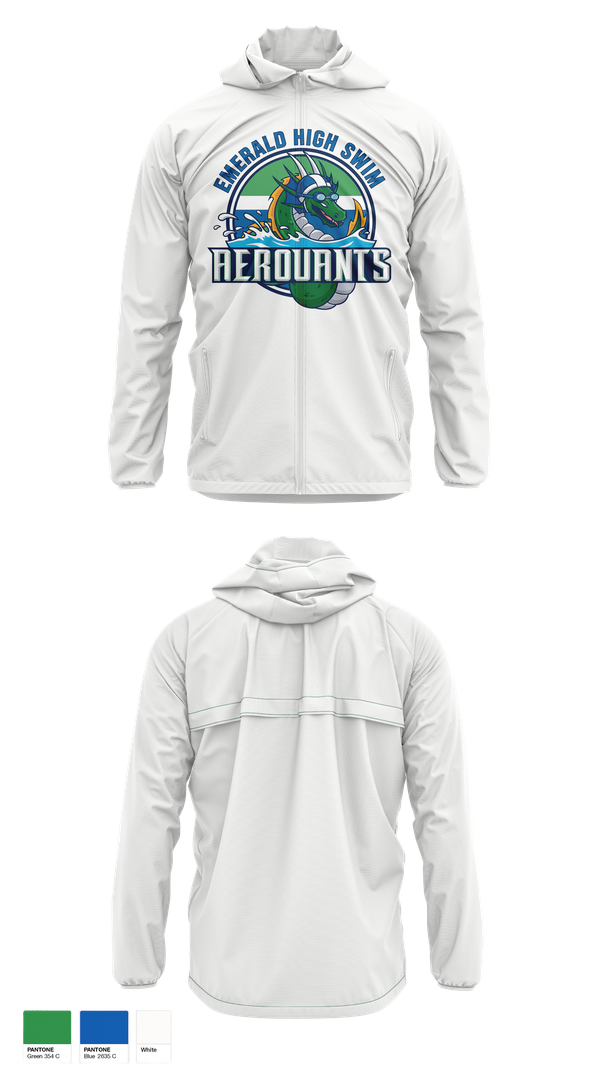 Windbreaker, Emerald High Swim Aeroaunts, Swimming, Teamtime, Team time, sublimation, custom sports apparel, team uniforms, spirit wear, spiritwear, sports uniforms, custom shirts, team store, custom team store, fundraiser sports, apparel fundraiser