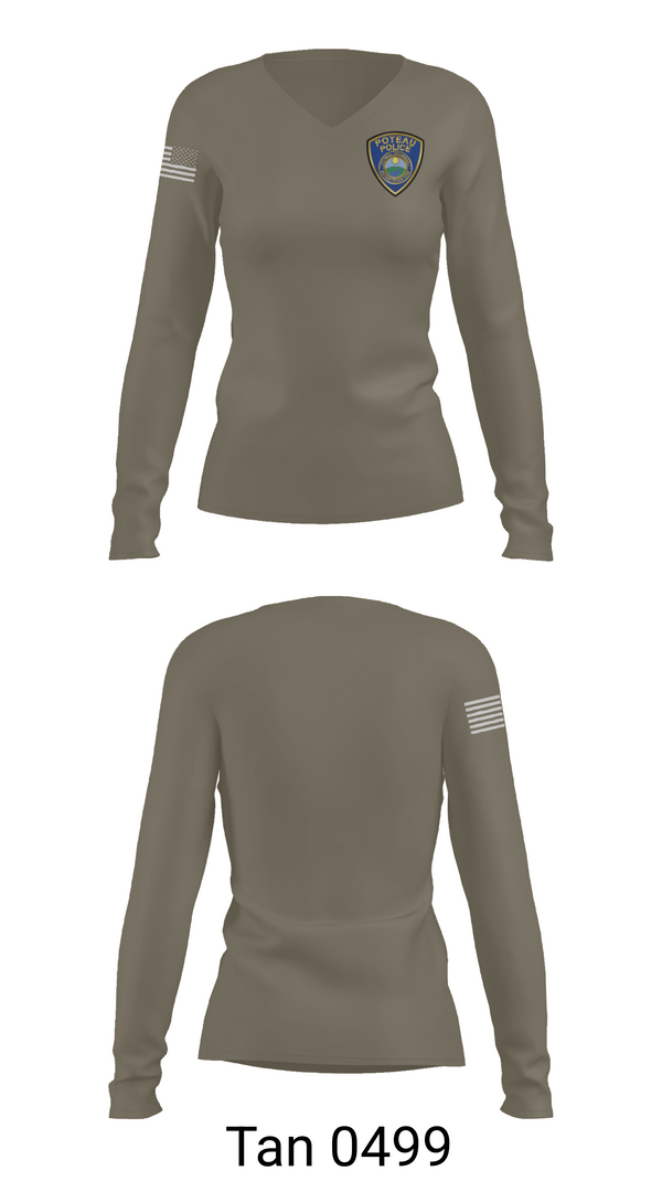 Womens Long Sleeve Vneck Shirt, Poteau Police Department, Police, Teamtime, Team time, sublimation, custom sports apparel, team uniforms, spirit wear, spiritwear, sports uniforms, custom shirts, team store, custom team store, fundraiser sports, apparel fundraiser