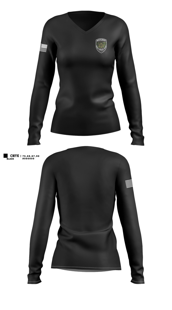 Womens Long Sleeve Vneck Shirt, Mayflower Police Department, Police, Teamtime, Team time, sublimation, custom sports apparel, team uniforms, spirit wear, spiritwear, sports uniforms, custom shirts, team store, custom team store, fundraiser sports, apparel fundraiser