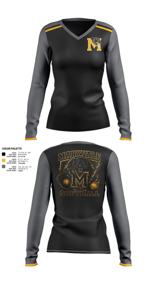 Womens Long Sleeve Vneck Shirt, Maryvale, Softball, Teamtime, Team time, sublimation, custom sports apparel, team uniforms, spirit wear, spiritwear, sports uniforms, custom shirts, team store, custom team store, fundraiser sports, apparel fundraiser