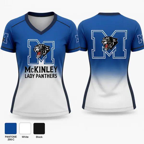 Womens Short Sleeve Vneck Shirt, McKinley Lady Panthers, Women's Volleyball, Teamtime, Team time, sublimation, custom sports apparel, team uniforms, spirit wear, spiritwear, sports uniforms, custom shirts, team store, custom team store, fundraiser sports, apparel fundraiser