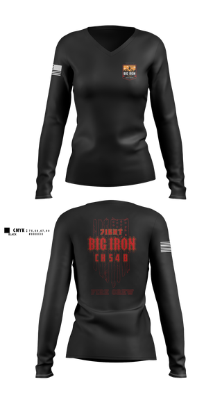 Womens Long Sleeve Vneck Shirt, Big Iron, Fire Department, Teamtime, Team time, sublimation, custom sports apparel, team uniforms, spirit wear, spiritwear, sports uniforms, custom shirts, team store, custom team store, fundraiser sports, apparel fundraiser