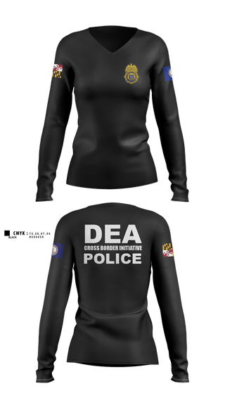 Womens Long Sleeve Vneck Shirt, DEA DC 45, Police, Teamtime, Team time, sublimation, custom sports apparel, team uniforms, spirit wear, spiritwear, sports uniforms, custom shirts, team store, custom team store, fundraiser sports, apparel fundraiser