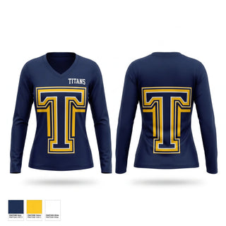 Womens Long Sleeve Vneck Shirt, Titans, Baseball, Teamtime, Team time, sublimation, custom sports apparel, team uniforms, spirit wear, spiritwear, sports uniforms, custom shirts, team store, custom team store, fundraiser sports, apparel fundraiser