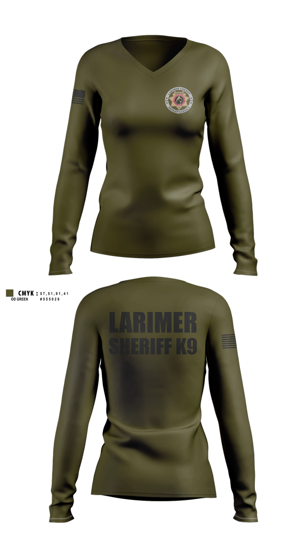 Womens Long Sleeve Vneck Shirt, Larimer County Sheriff K9, Police, Teamtime, Team time, sublimation, custom sports apparel, team uniforms, spirit wear, spiritwear, sports uniforms, custom shirts, team store, custom team store, fundraiser sports, apparel fundraiser