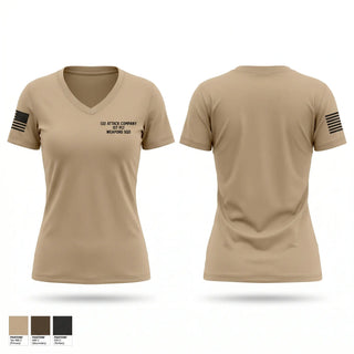 Womens Short Sleeve Vneck Shirt, 1-32 attack company 1st plt weapons sqd, Army, Teamtime, Team time, sublimation, custom sports apparel, team uniforms, spirit wear, spiritwear, sports uniforms, custom shirts, team store, custom team store, fundraiser sports, apparel fundraiser