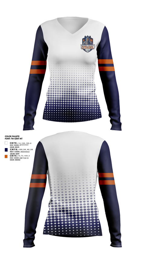 Womens Long Sleeve Vneck Shirt, Northwest Arkansas Citadel, , Teamtime, Team time, sublimation, custom sports apparel, team uniforms, spirit wear, spiritwear, sports uniforms, custom shirts, team store, custom team store, fundraiser sports, apparel fundraiser