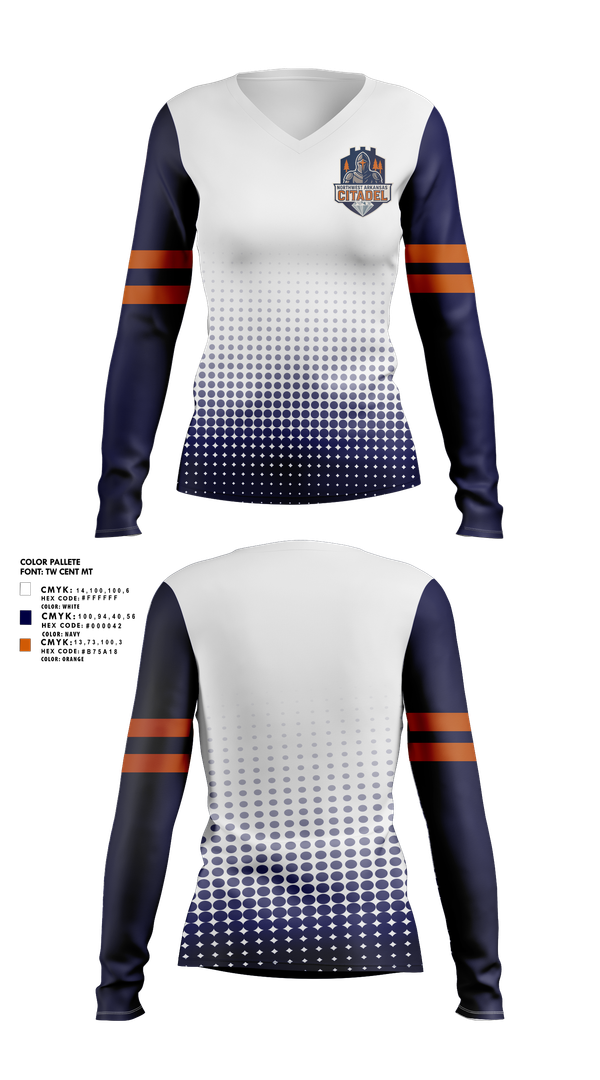 Womens Long Sleeve Vneck Shirt, Northwest Arkansas Citadel, , Teamtime, Team time, sublimation, custom sports apparel, team uniforms, spirit wear, spiritwear, sports uniforms, custom shirts, team store, custom team store, fundraiser sports, apparel fundraiser