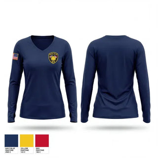 Womens Long Sleeve Vneck Shirt, SCOTLAND NECK POLICE DEPARTMENT, Police, Teamtime, Team time, sublimation, custom sports apparel, team uniforms, spirit wear, spiritwear, sports uniforms, custom shirts, team store, custom team store, fundraiser sports, apparel fundraiser