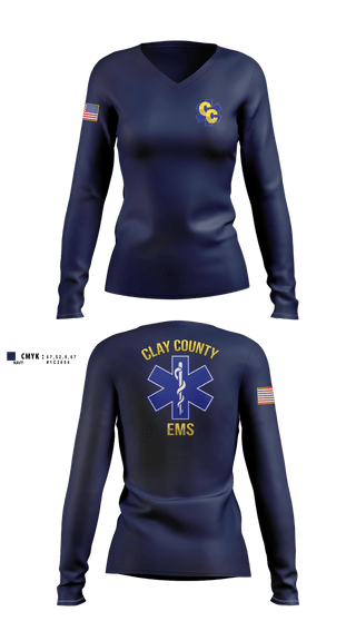 Womens Long Sleeve Vneck Shirt, Clay County EMS, EMS/EMT, Teamtime, Team time, sublimation, custom sports apparel, team uniforms, spirit wear, spiritwear, sports uniforms, custom shirts, team store, custom team store, fundraiser sports, apparel fundraiser