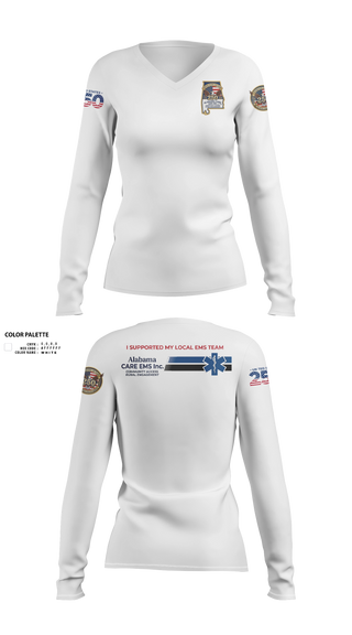 Womens Long Sleeve Vneck Shirt, Alabama CARE EMS Inc., EMS/EMT, Teamtime, Team time, sublimation, custom sports apparel, team uniforms, spirit wear, spiritwear, sports uniforms, custom shirts, team store, custom team store, fundraiser sports, apparel fundraiser