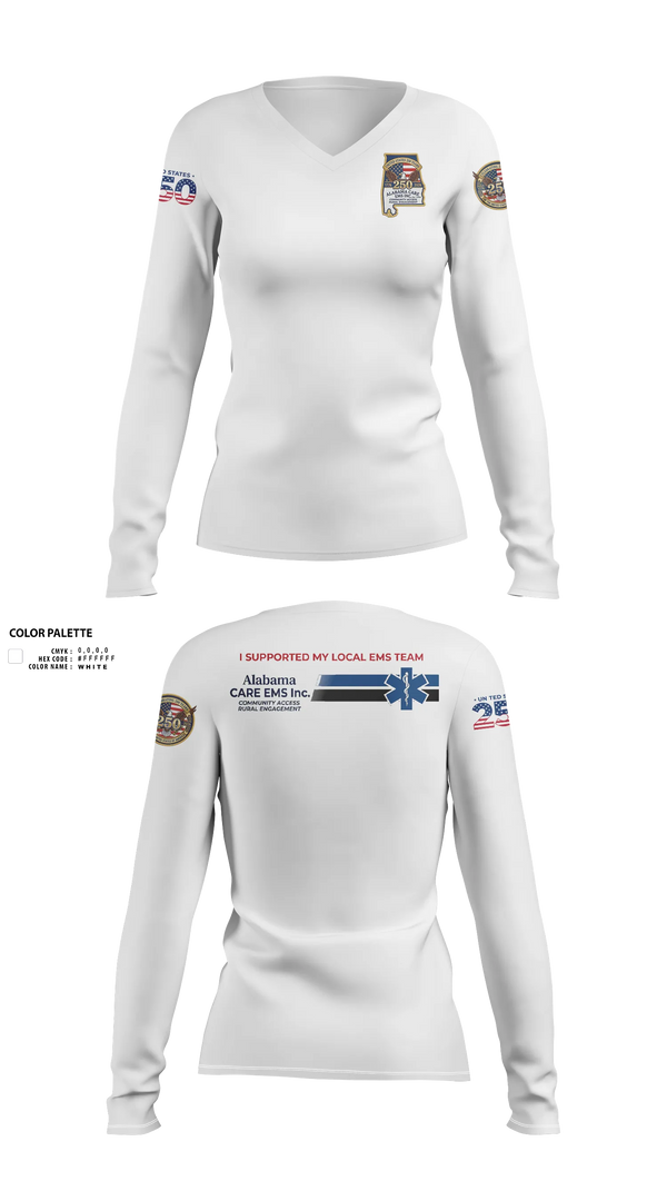 Womens Long Sleeve Vneck Shirt, Alabama CARE EMS Inc., EMS/EMT, Teamtime, Team time, sublimation, custom sports apparel, team uniforms, spirit wear, spiritwear, sports uniforms, custom shirts, team store, custom team store, fundraiser sports, apparel fundraiser