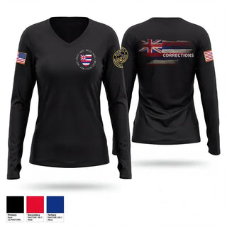 Womens Long Sleeve Vneck Shirt, Hawaii Corrections and Rehabilitation, Police, Teamtime, Team time, sublimation, custom sports apparel, team uniforms, spirit wear, spiritwear, sports uniforms, custom shirts, team store, custom team store, fundraiser sports, apparel fundraiser