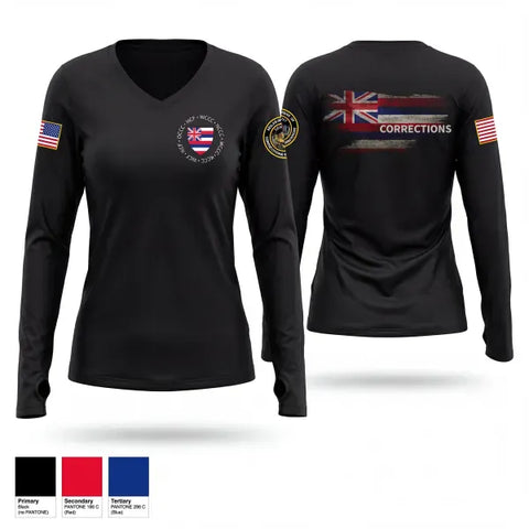 Womens Long Sleeve Vneck Shirt, Hawaii Corrections and Rehabilitation, Police, Teamtime, Team time, sublimation, custom sports apparel, team uniforms, spirit wear, spiritwear, sports uniforms, custom shirts, team store, custom team store, fundraiser sports, apparel fundraiser