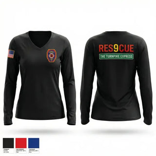 Womens Long Sleeve Vneck Shirt, Ridgebury Fire Department, Fire Department, Teamtime, Team time, sublimation, custom sports apparel, team uniforms, spirit wear, spiritwear, sports uniforms, custom shirts, team store, custom team store, fundraiser sports, apparel fundraiser