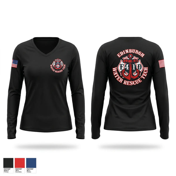 Womens Long Sleeve Vneck Shirt, Edinburgh Water Rescue, Fire Department, Teamtime, Team time, sublimation, custom sports apparel, team uniforms, spirit wear, spiritwear, sports uniforms, custom shirts, team store, custom team store, fundraiser sports, apparel fundraiser