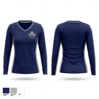 Womens Long Sleeve Vneck Shirt, Lockdown Elite Basketball Academy, Men's Basketball, Teamtime, Team time, sublimation, custom sports apparel, team uniforms, spirit wear, spiritwear, sports uniforms, custom shirts, team store, custom team store, fundraiser sports, apparel fundraiser