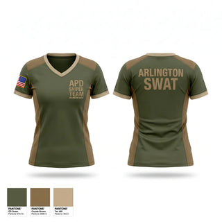 Womens Short Sleeve Vneck Shirt, APD Sniper Team, Police, Teamtime, Team time, sublimation, custom sports apparel, team uniforms, spirit wear, spiritwear, sports uniforms, custom shirts, team store, custom team store, fundraiser sports, apparel fundraiser