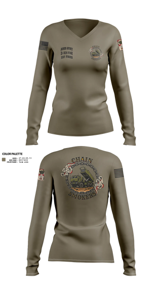 Womens Long Sleeve Vneck Shirt, 1/A/3-321 FAR, Army, Teamtime, Team time, sublimation, custom sports apparel, team uniforms, spirit wear, spiritwear, sports uniforms, custom shirts, team store, custom team store, fundraiser sports, apparel fundraiser