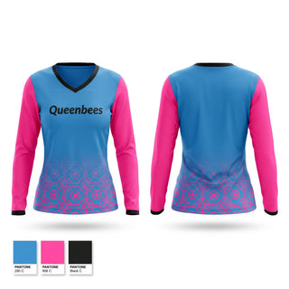 Womens Long Sleeve Vneck Shirt, Queenbees, Softball, Teamtime, Team time, sublimation, custom sports apparel, team uniforms, spirit wear, spiritwear, sports uniforms, custom shirts, team store, custom team store, fundraiser sports, apparel fundraiser