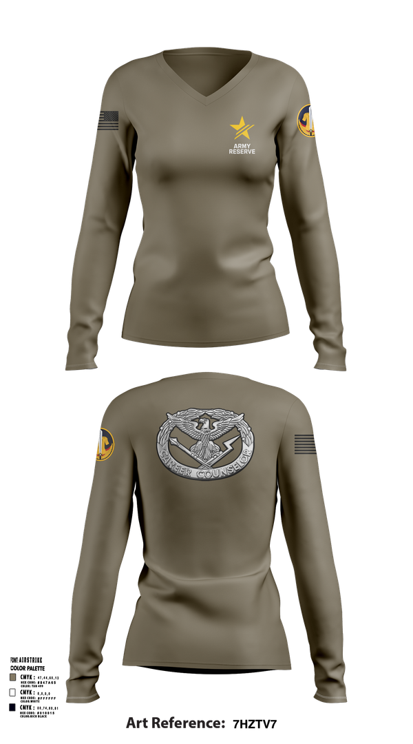 Womens Long Sleeve Vneck Shirt, ARCC, Army, Teamtime, Team time, sublimation, custom sports apparel, team uniforms, spirit wear, spiritwear, sports uniforms, custom shirts, team store, custom team store, fundraiser sports, apparel fundraiser