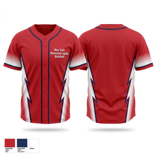 Full Button Baseball Jersey, New York American Legion Baseball, Baseball, Teamtime, Team time, sublimation, custom sports apparel, team uniforms, spirit wear, spiritwear, sports uniforms, custom shirts, team store, custom team store, fundraiser sports, apparel fundraiser