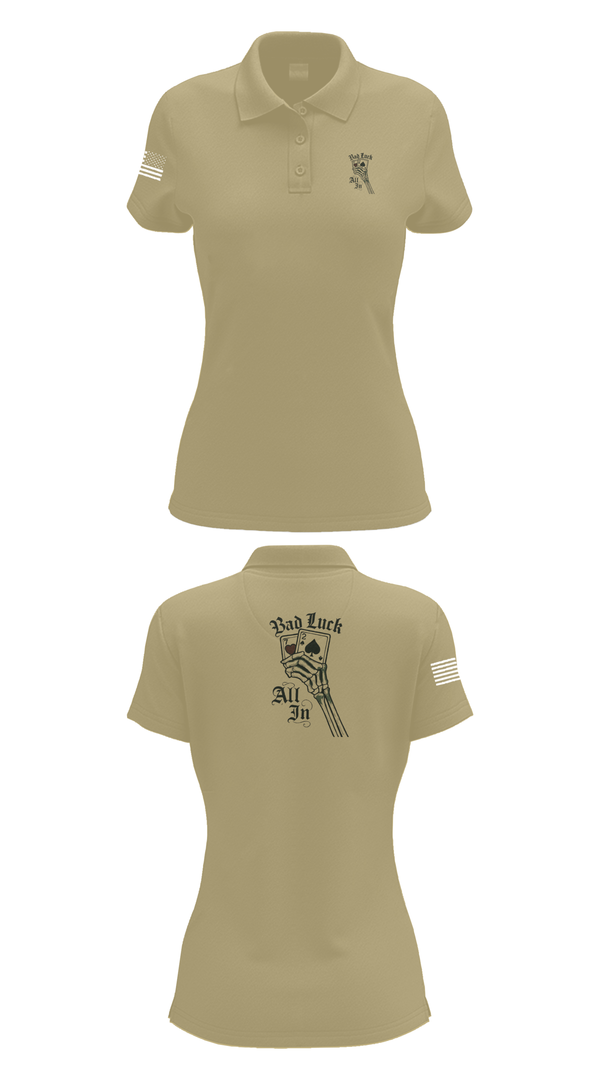 Womens Short Sleeve Performance Polo, 4th plt bad luck, Army, Teamtime, Team time, sublimation, custom sports apparel, team uniforms, spirit wear, spiritwear, sports uniforms, custom shirts, team store, custom team store, fundraiser sports, apparel fundraiser