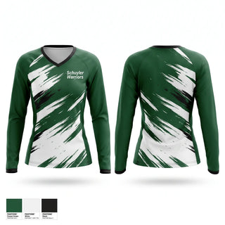 Womens Long Sleeve Vneck Shirt, Schuyler Warriors, Track & Field, Teamtime, Team time, sublimation, custom sports apparel, team uniforms, spirit wear, spiritwear, sports uniforms, custom shirts, team store, custom team store, fundraiser sports, apparel fundraiser