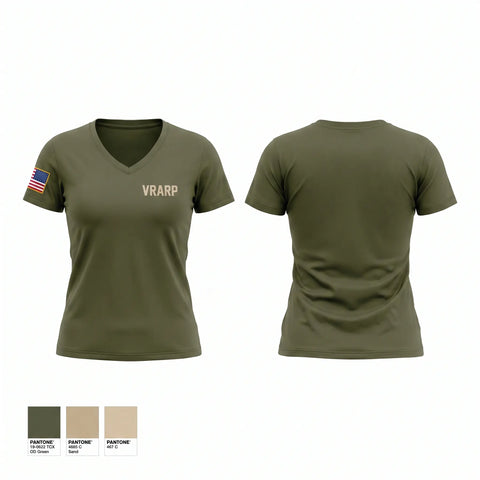 Womens Short Sleeve Vneck Shirt, VRA-RP, Army, Teamtime, Team time, sublimation, custom sports apparel, team uniforms, spirit wear, spiritwear, sports uniforms, custom shirts, team store, custom team store, fundraiser sports, apparel fundraiser