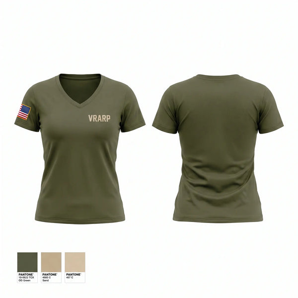 Womens Short Sleeve Vneck Shirt, VRA-RP, Army, Teamtime, Team time, sublimation, custom sports apparel, team uniforms, spirit wear, spiritwear, sports uniforms, custom shirts, team store, custom team store, fundraiser sports, apparel fundraiser
