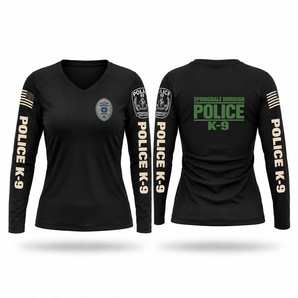 Womens Long Sleeve Vneck Shirt, Springdale Borough Police K9, Police, Teamtime, Team time, sublimation, custom sports apparel, team uniforms, spirit wear, spiritwear, sports uniforms, custom shirts, team store, custom team store, fundraiser sports, apparel fundraiser