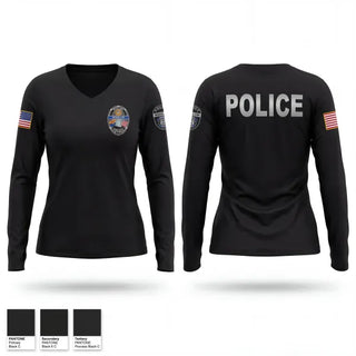 Womens Long Sleeve Vneck Shirt, Winslow Police Department, Police, Teamtime, Team time, sublimation, custom sports apparel, team uniforms, spirit wear, spiritwear, sports uniforms, custom shirts, team store, custom team store, fundraiser sports, apparel fundraiser
