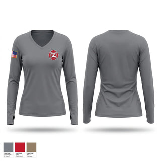 Womens Long Sleeve Vneck Shirt, PCVFD, Fire Department, Teamtime, Team time, sublimation, custom sports apparel, team uniforms, spirit wear, spiritwear, sports uniforms, custom shirts, team store, custom team store, fundraiser sports, apparel fundraiser