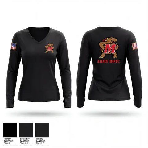 Womens Long Sleeve Vneck Shirt, UMD ROTC, Army, Teamtime, Team time, sublimation, custom sports apparel, team uniforms, spirit wear, spiritwear, sports uniforms, custom shirts, team store, custom team store, fundraiser sports, apparel fundraiser