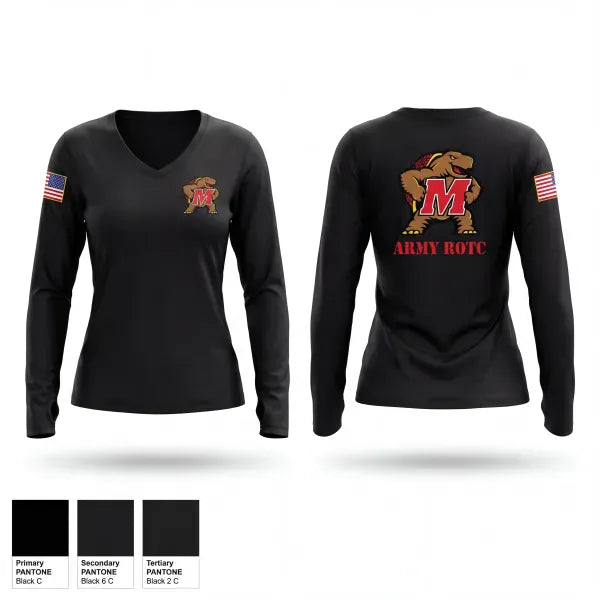 Womens Long Sleeve Vneck Shirt, UMD ROTC, Army, Teamtime, Team time, sublimation, custom sports apparel, team uniforms, spirit wear, spiritwear, sports uniforms, custom shirts, team store, custom team store, fundraiser sports, apparel fundraiser
