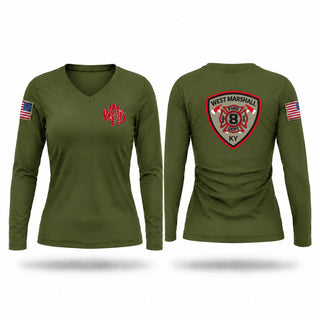 Womens Long Sleeve Vneck Shirt, WEST MARSHALL FIRE DEPARTMENT, Fire Department, Teamtime, Team time, sublimation, custom sports apparel, team uniforms, spirit wear, spiritwear, sports uniforms, custom shirts, team store, custom team store, fundraiser sports, apparel fundraiser