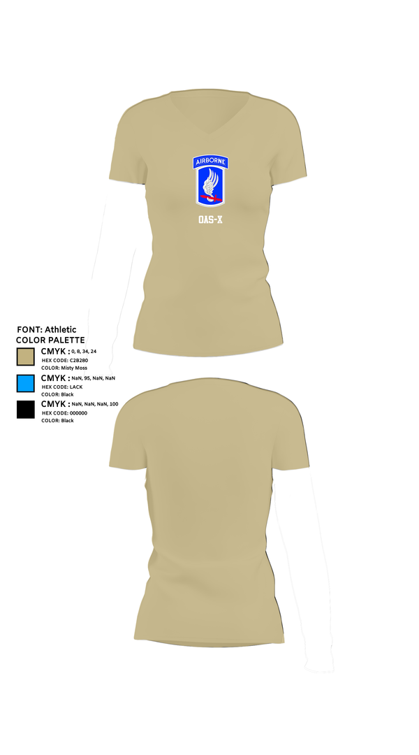 Womens Short Sleeve Vneck Shirt, OAS-X, Army, Teamtime, Team time, sublimation, custom sports apparel, team uniforms, spirit wear, spiritwear, sports uniforms, custom shirts, team store, custom team store, fundraiser sports, apparel fundraiser